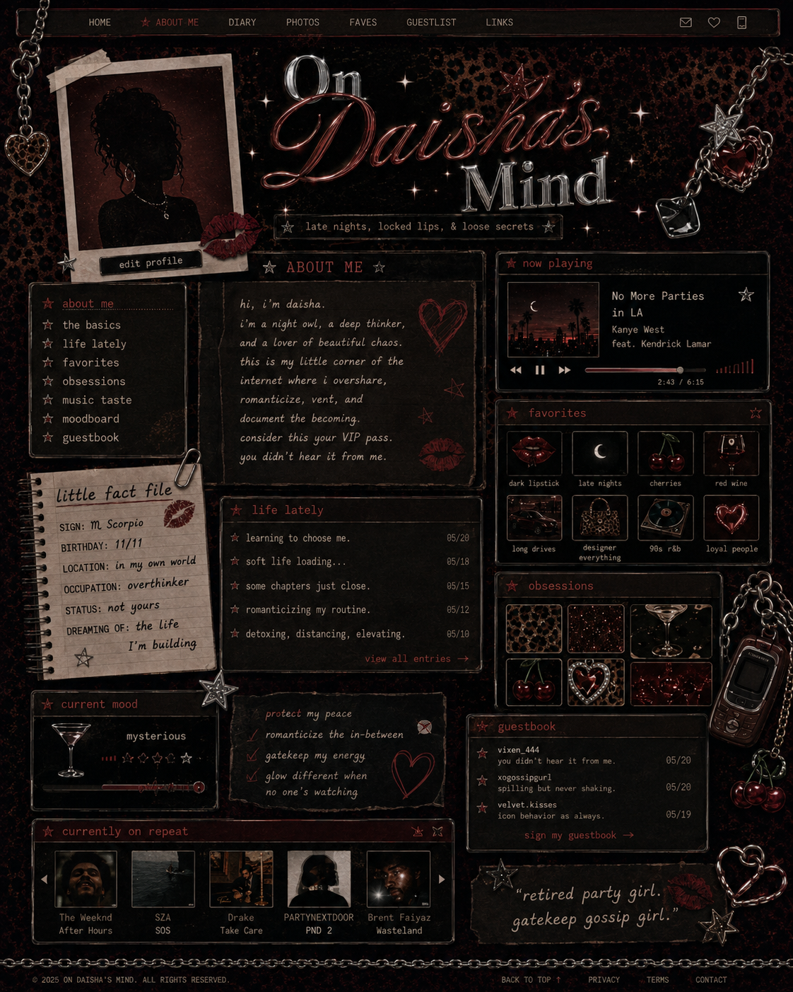 About Me — On Daisha's Mind visual layout