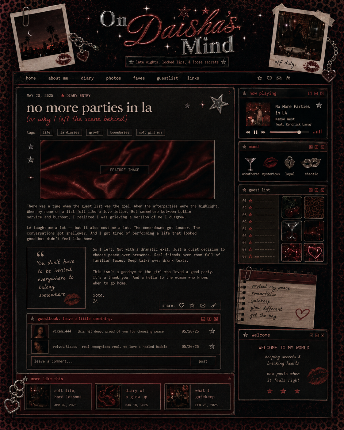 Diary — On Daisha's Mind visual layout
